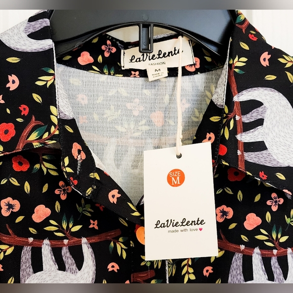 Fun Forest Woodland Sloth Animal Print Midi Dress, Size M - Picture 8 of 12